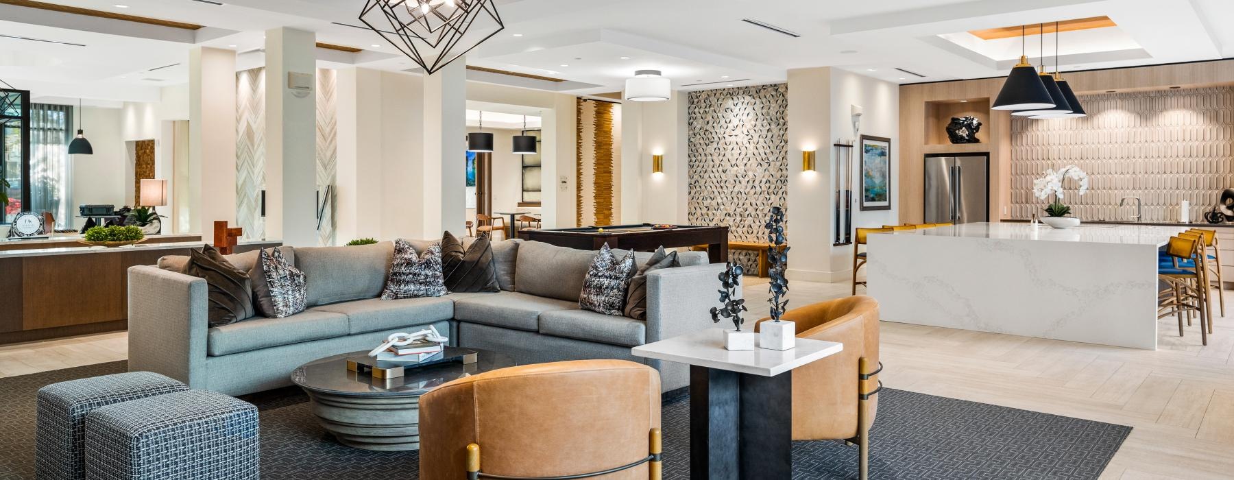 a living room with a couch and a table